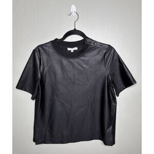 MAISON D'AMELIE Womens‎ Size Small Black Faux Leather Shirt Short Sleeve